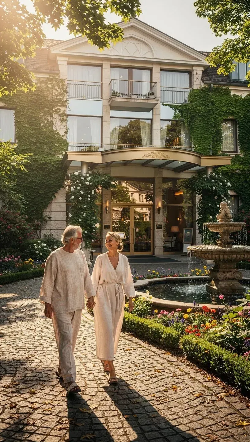 Aktive Erholung: Gäste bei einer geführten Wanderung durch die malerische Landschaft rund um eine deutsche Kurstadt.